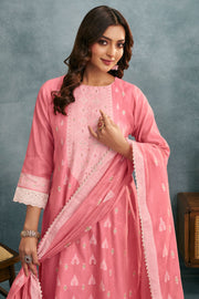 Pink Cotton Top Dyed Jacquard Work Daily Wear Straight Cut Salwar Suit