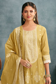 Cotton Jacquard Work Daily Wear Straight Cut Salwar Kameez In Yellow Color