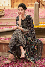 Load image into Gallery viewer, Black Color Pure Muslin Jacquard Digital Print Salwar Kameez
