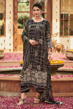 Load image into Gallery viewer, Black Color Pure Muslin Jacquard Digital Print Salwar Kameez
