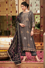 Load image into Gallery viewer, Black Pure Muslin Jacquard Digital Print Salwar Suit
