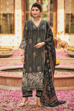 Load image into Gallery viewer, Pure Muslin Jacquard Digital Print Suit In Black Color
