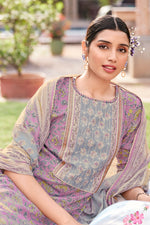 Load image into Gallery viewer, Lavender Pure Mal Mal Cotton Hand Block Print Straight Cut Suit
