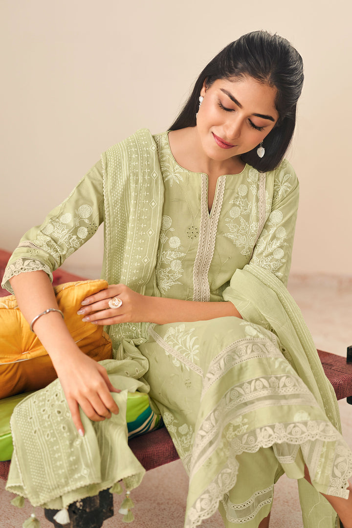 Sea Green Cotton Embroidered Long Salwar Suit