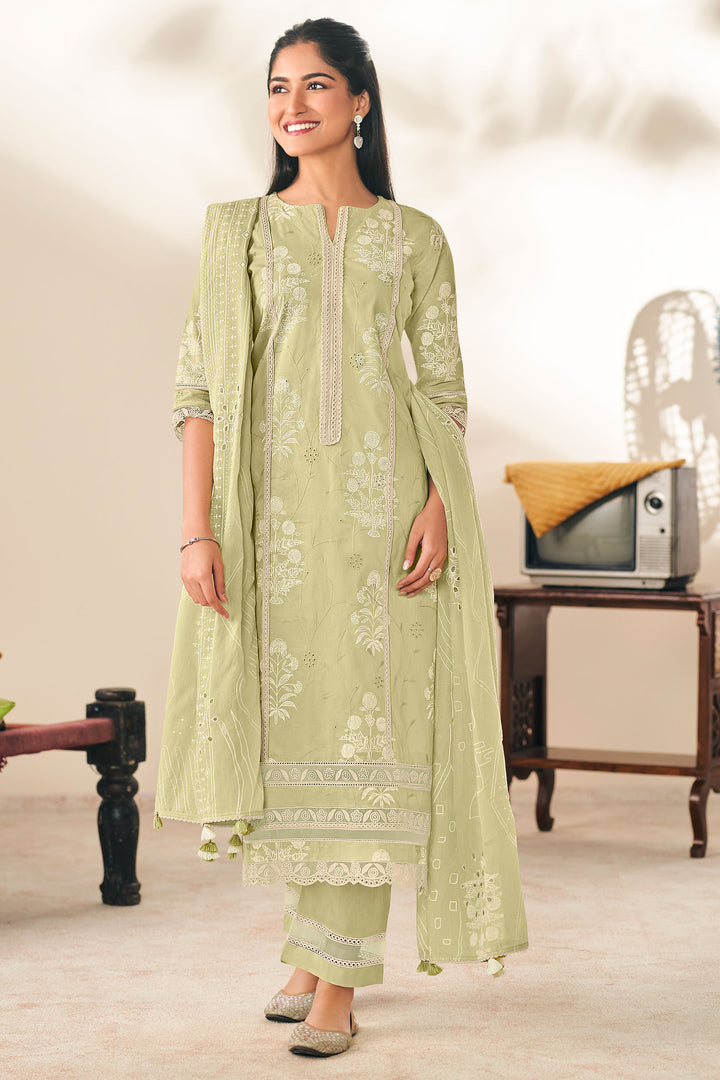 Sea Green Cotton Embroidered Long Salwar Suit