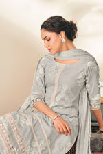 Load image into Gallery viewer, Cotton Embroidered Long Salwar Kameez In Grey Color
