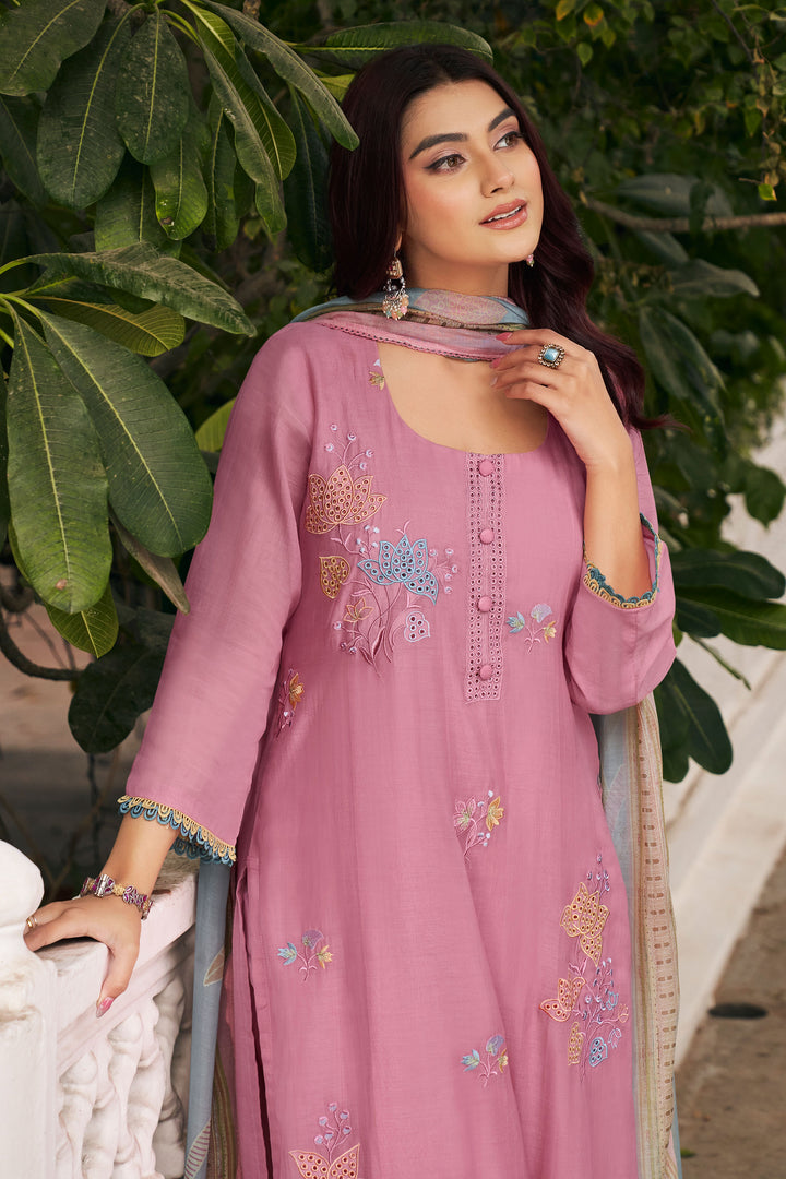 Pure Mal Chanderi Fancy Placement Embroidery Designer Long Salwar Kameez