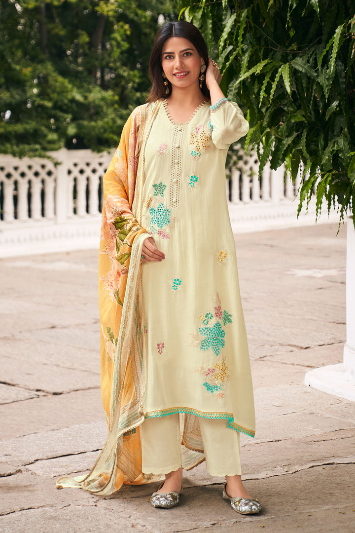 Elegant Mal Chanderi Embroidered Long Salwar Suit