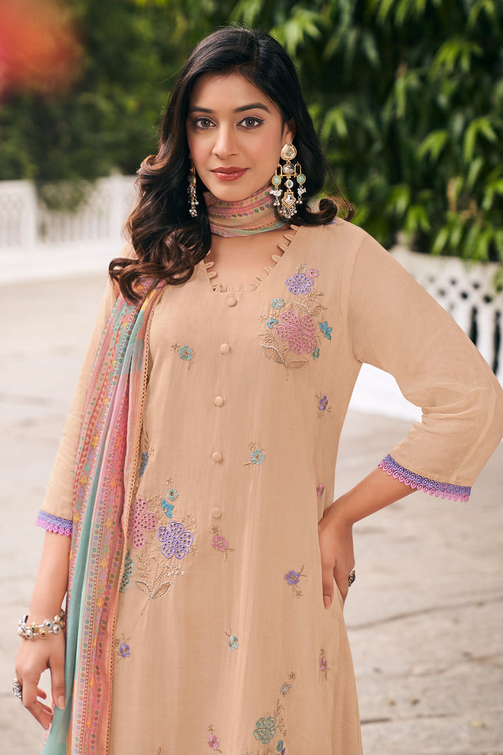 Designer Chanderi Salwar Suit With Cotton Bottom