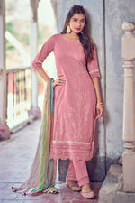 Load image into Gallery viewer, Pink Pure Linen Foil Print With Handwork Daily Wear Salwar Kameez
