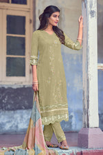 Load image into Gallery viewer, Olive Green Color Pure Linen Foil Print With Handwork Daily Wear Suit
