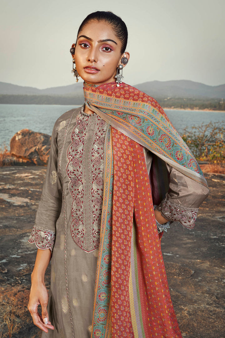 Pure Moga Silk Jacquard Embroidery Designer Long Straight Cut Salwar Suit