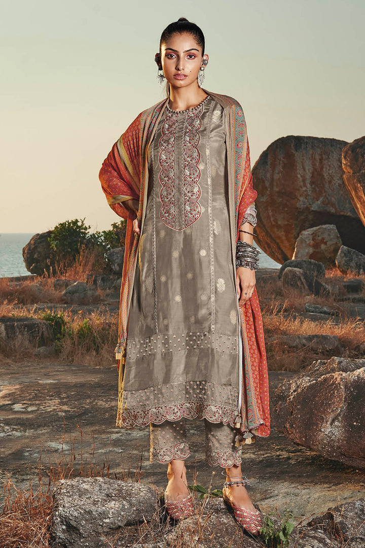 Pure Moga Silk Jacquard Embroidery Designer Long Straight Cut Salwar Suit