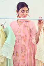 Load image into Gallery viewer, Pink Pure Cotton Fancy Borer Embroidery With Hand Work Brush Print Long Salwar Kameez
