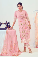 Load image into Gallery viewer, Pink Pure Cotton Fancy Borer Embroidery With Hand Work Brush Print Long Salwar Kameez
