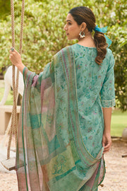 Cyan Pure Mal Chanderi Hand Block Print Salwar Suit