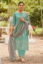 Load image into Gallery viewer, Cyan Pure Mal Chanderi Hand Block Print Salwar Suit
