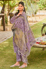 Load image into Gallery viewer, Pure Mal Chanderi Lavender Hand Block Print Suit
