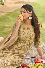 Cream Pure Mal Chanderi Hand Block Print Salwar Suit