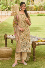 Load image into Gallery viewer, Cream Pure Mal Chanderi Hand Block Print Salwar Suit
