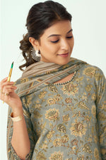 Load image into Gallery viewer, Muslin Silk Fabric Digital Printed Grey Color Salwar Suit
