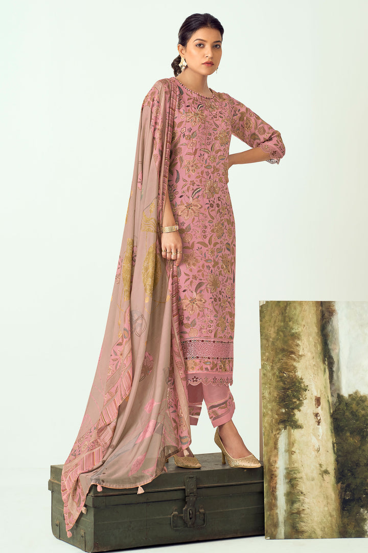 Pink Color Muslin Silk Fabric Digital Printed Salwar Suit