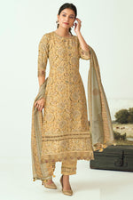 Load image into Gallery viewer, Muslin Silk Fabric Yellow Color Salwar Suit With Digital Printed Work
