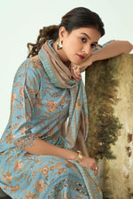 Load image into Gallery viewer, Muslin Silk Fabric Sky Blue Color Digital Printed Salwar Suit
