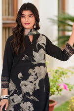 Load image into Gallery viewer, Black Corduroy Digital Print Salwar Kameez
