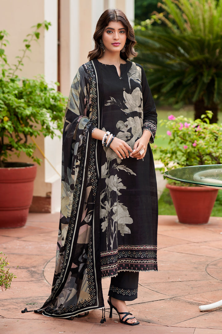 Black Corduroy Digital Print Salwar Kameez