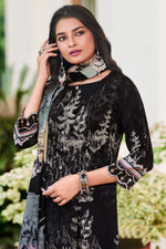 Load image into Gallery viewer, Premium Black Corduroy Straight Cut Salwar Kameez
