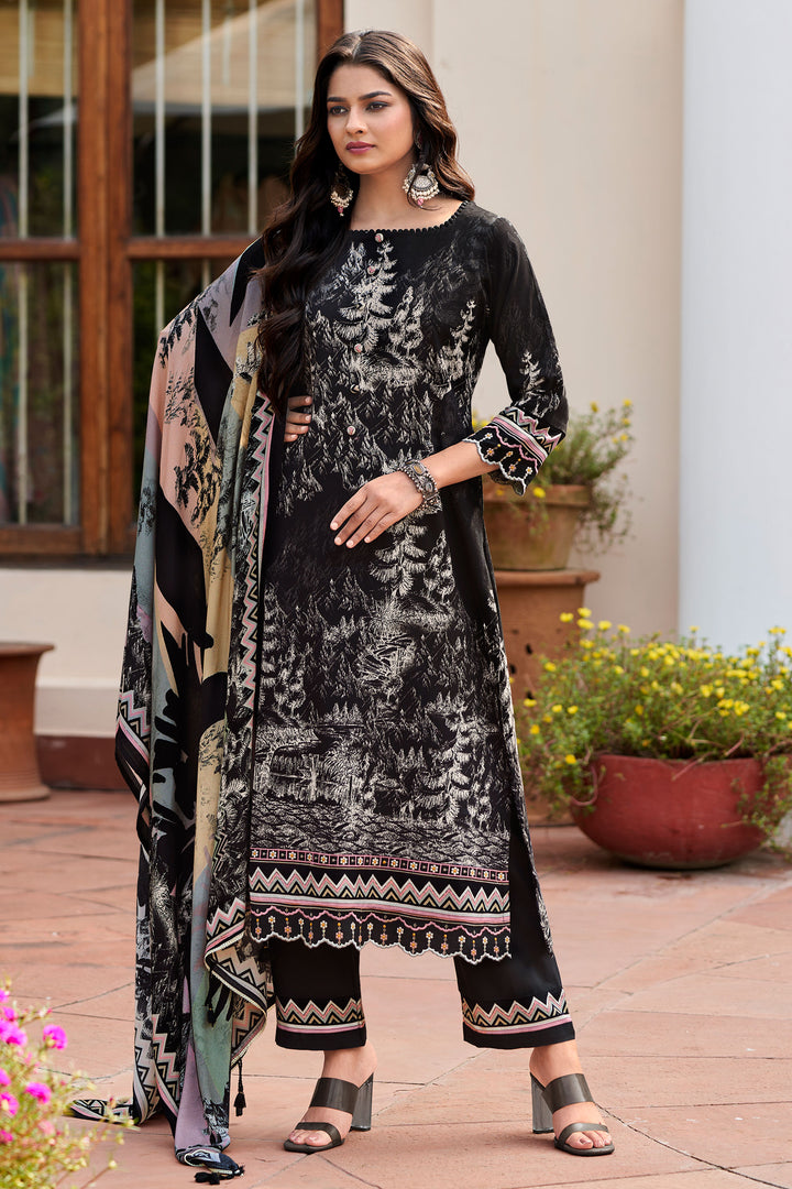 Premium Black Corduroy Straight Cut Salwar Kameez