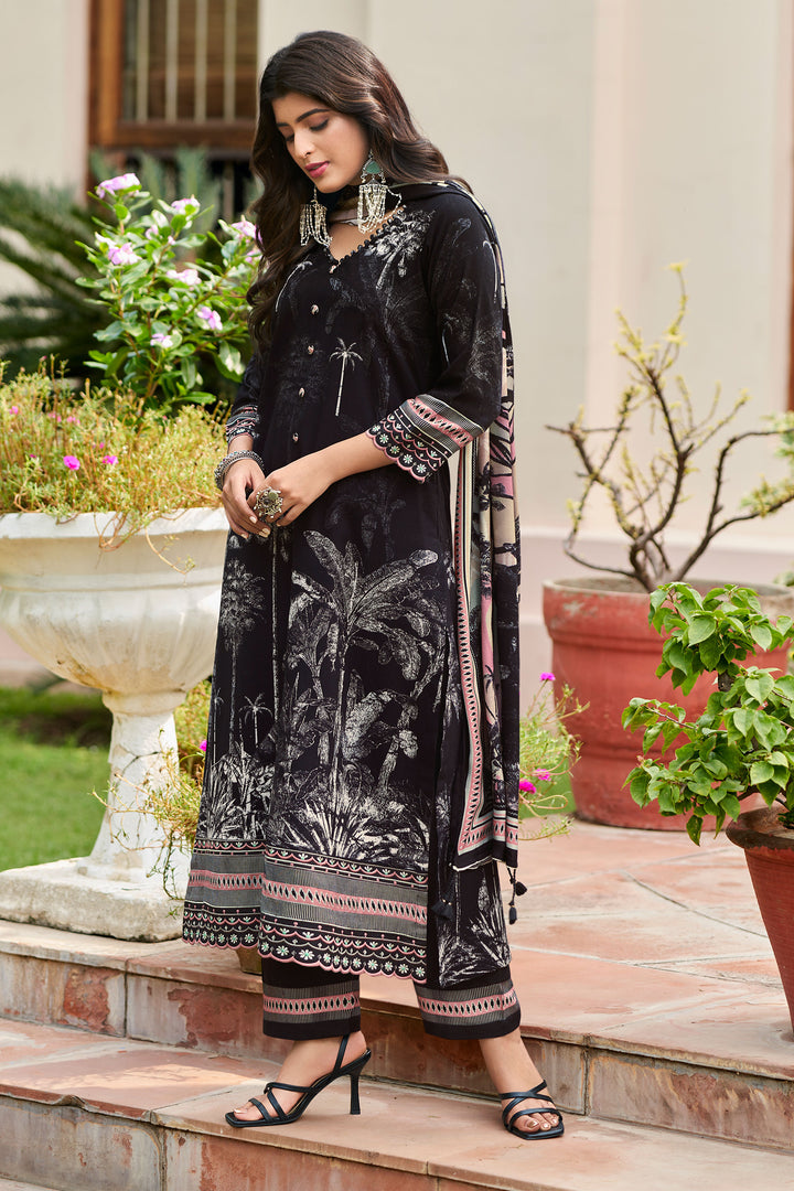 Digital Print Black Corduroy Salwar Set