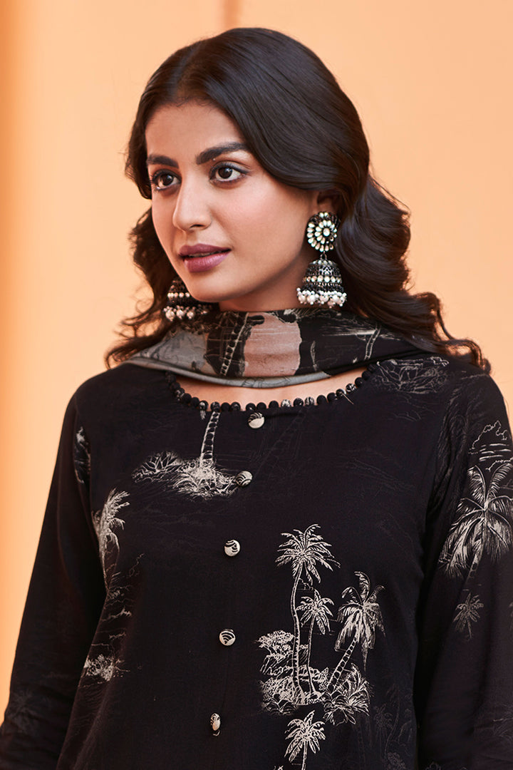 Elegant Black Corduroy Straight Salwar Kameez