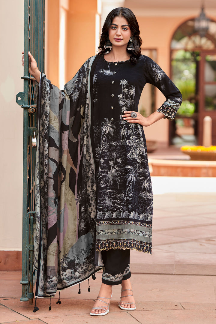 Elegant Black Corduroy Straight Salwar Kameez