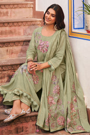 Luxury Linen Suit Set With Designer Embroidered Work
