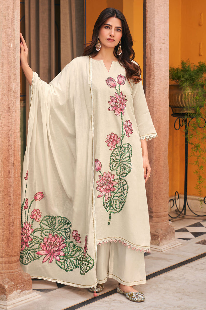 Designer Linen Suit With Embroidered Work