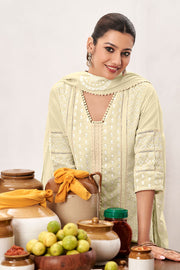 Beige Pure Cotton Heavy Embroidery Patchwork Long Salwar Suit