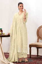 Load image into Gallery viewer, Beige Pure Cotton Heavy Embroidery Patchwork Long Salwar Suit
