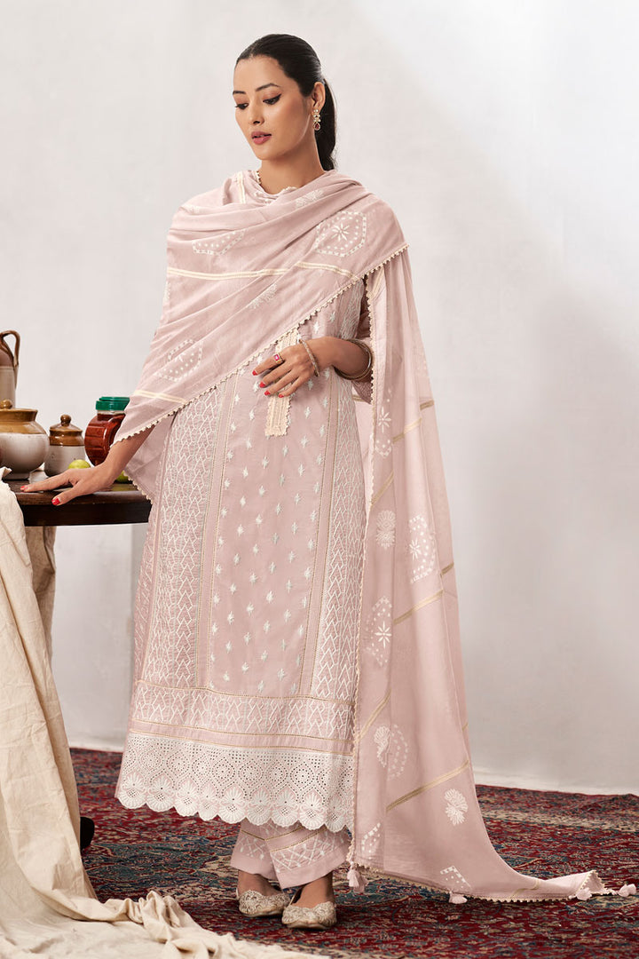 Pink Pure Cotton Heavy Embroidery Patchwork Long Dress