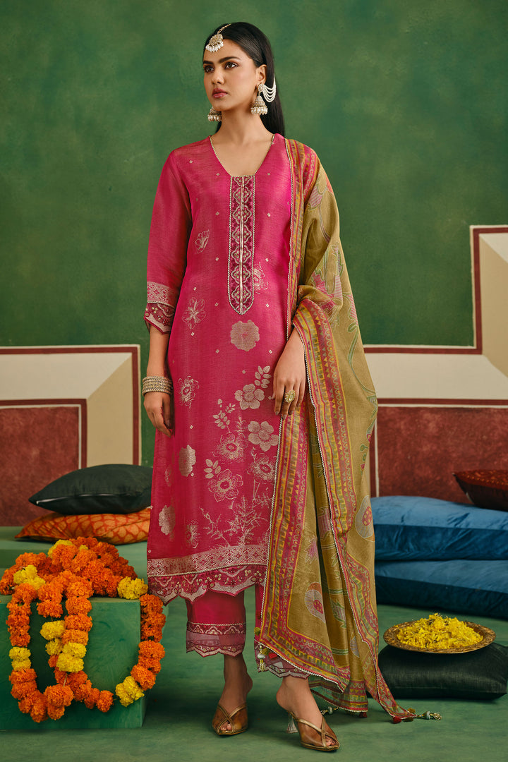 Jacquard Embroidered Designer Straight Cut Salwar Kameez