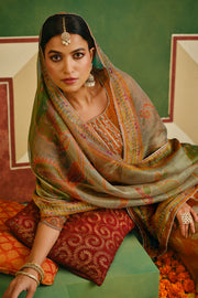 Jacquard Rust Color Embroidered Designer Straight Cut Suit