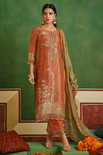 Load image into Gallery viewer, Jacquard Rust Color Embroidered Designer Straight Cut Suit
