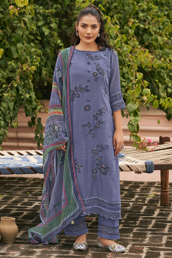 Premium Malai Chanderi Jacquard Cotton Salwar Kameez With Lace Work