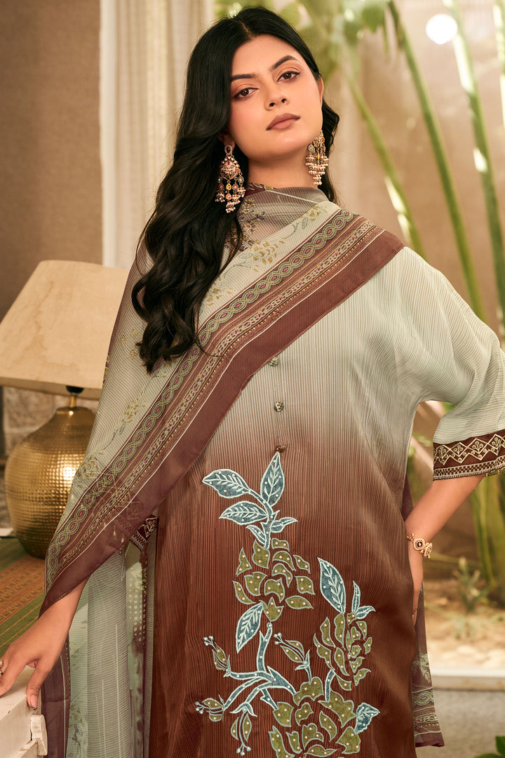 Designer Organza Twill Handwork Salwar Kameez With Lace Dupatta