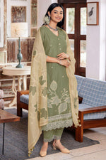 Load image into Gallery viewer, Green Pure South Cotton Dyed Jacquard Straight Cut Salwar Suit
