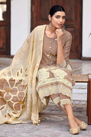 Dark Beige Pure South Cotton Dyed Jacquard Straight Cut Suit