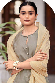 Grey Pure South Cotton Dyed Jacquard Straight Cut Dress