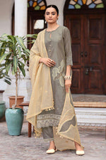 Load image into Gallery viewer, Grey Pure South Cotton Dyed Jacquard Straight Cut Dress
