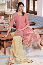 Pink Pure South Cotton Dyed Jacquard Straight Cut Salwar Suit
